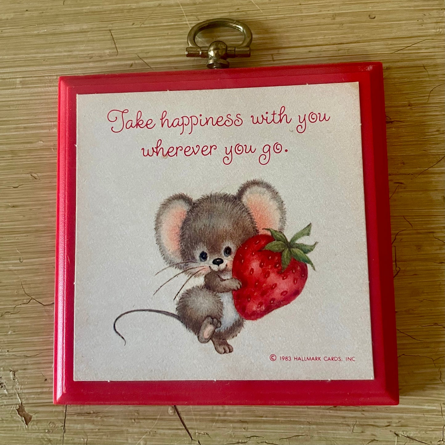 1983 Hallmark “Take Happiness with You” Strawberry Mouse Wall Plaque