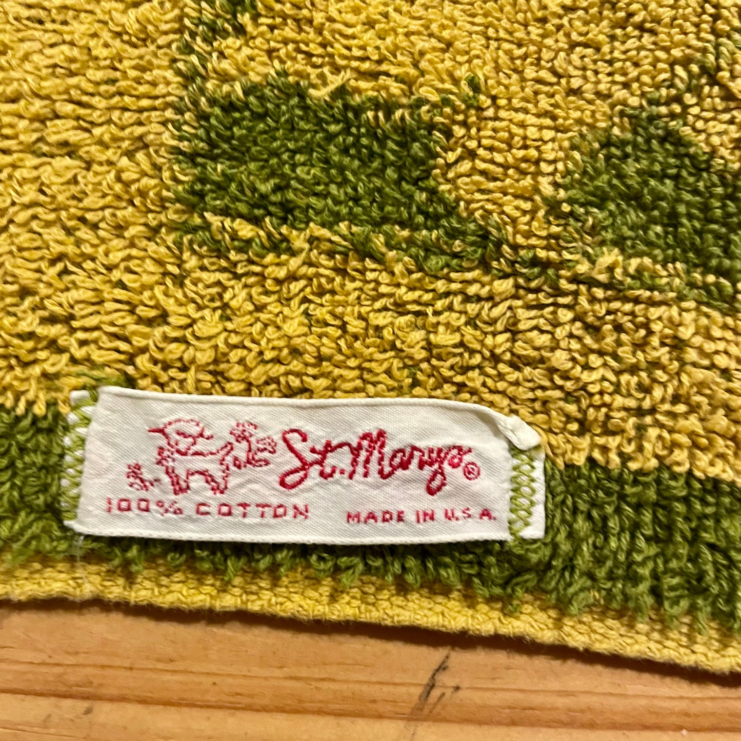 60s-70s Vintage Mustard and Olive Green Damask Fringe Towel