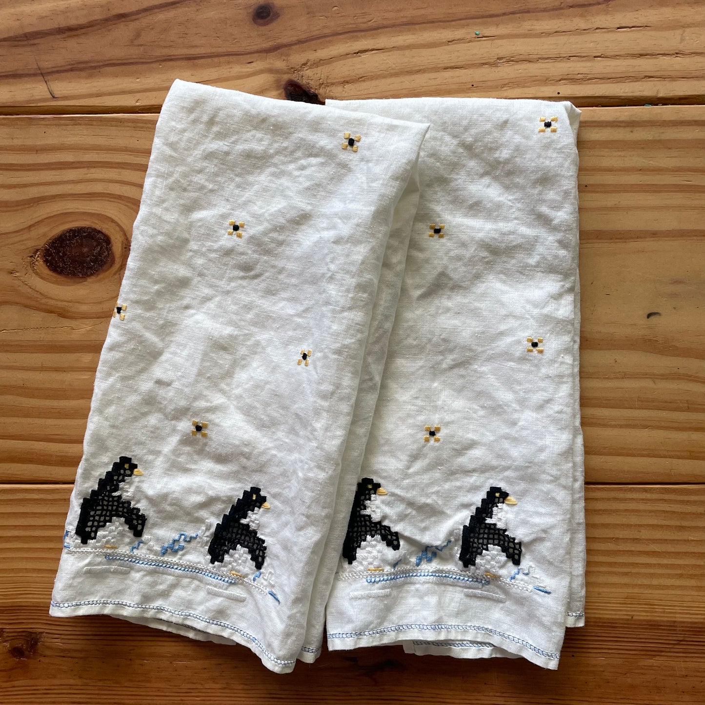 1940s-1950s Embroidered Penguin Tea Towels