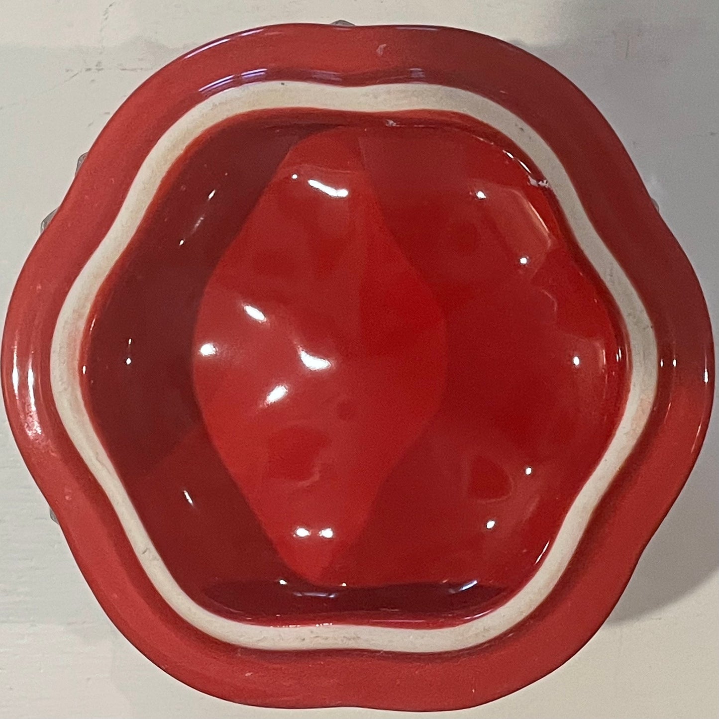 60s-70s MCM Crystal Bowl with Tomato Red Lid