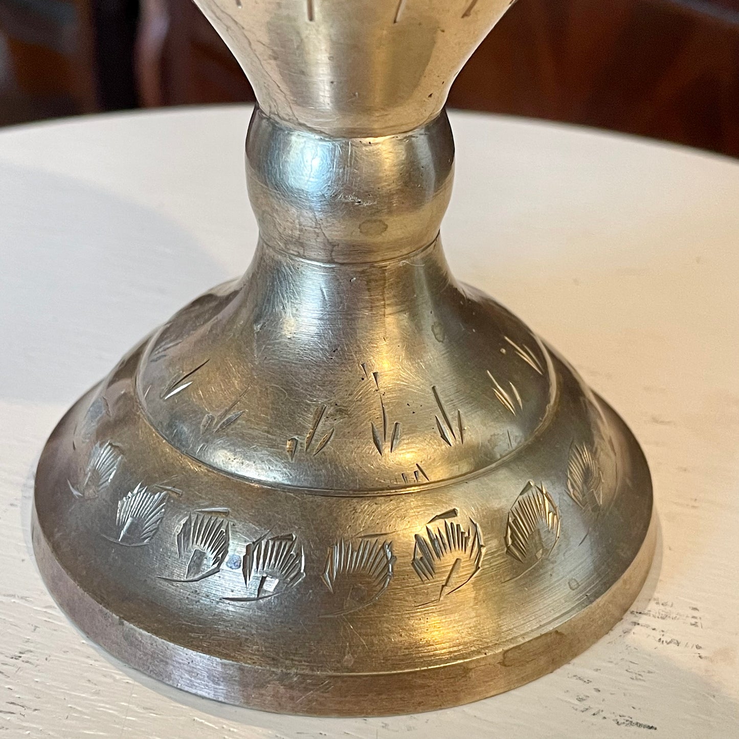 Vintage Hand-carved Brass 10” Vase, Made in India