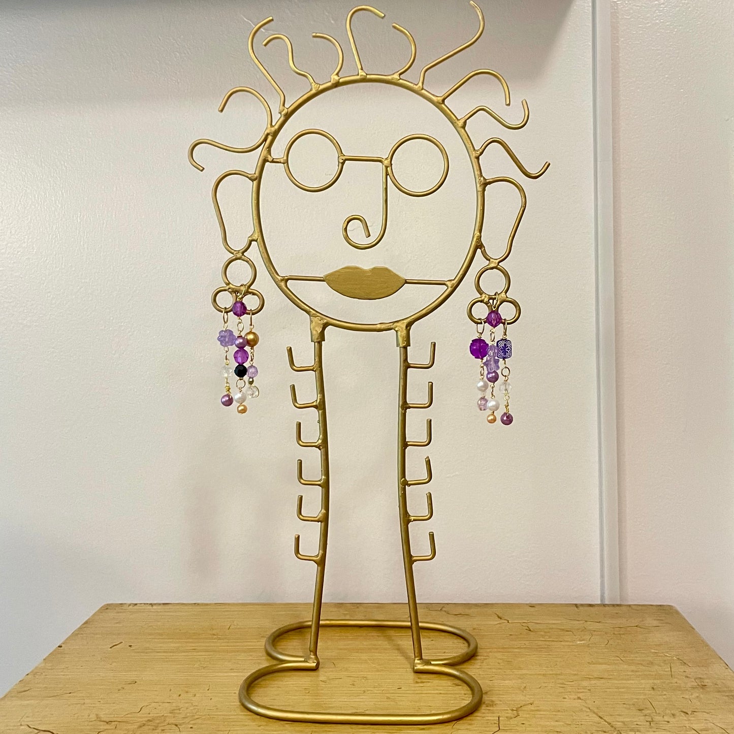 Up-cycled & Hand-beaded Face Silhouette Jewelry Stand, Whimsical Jewelry Tree