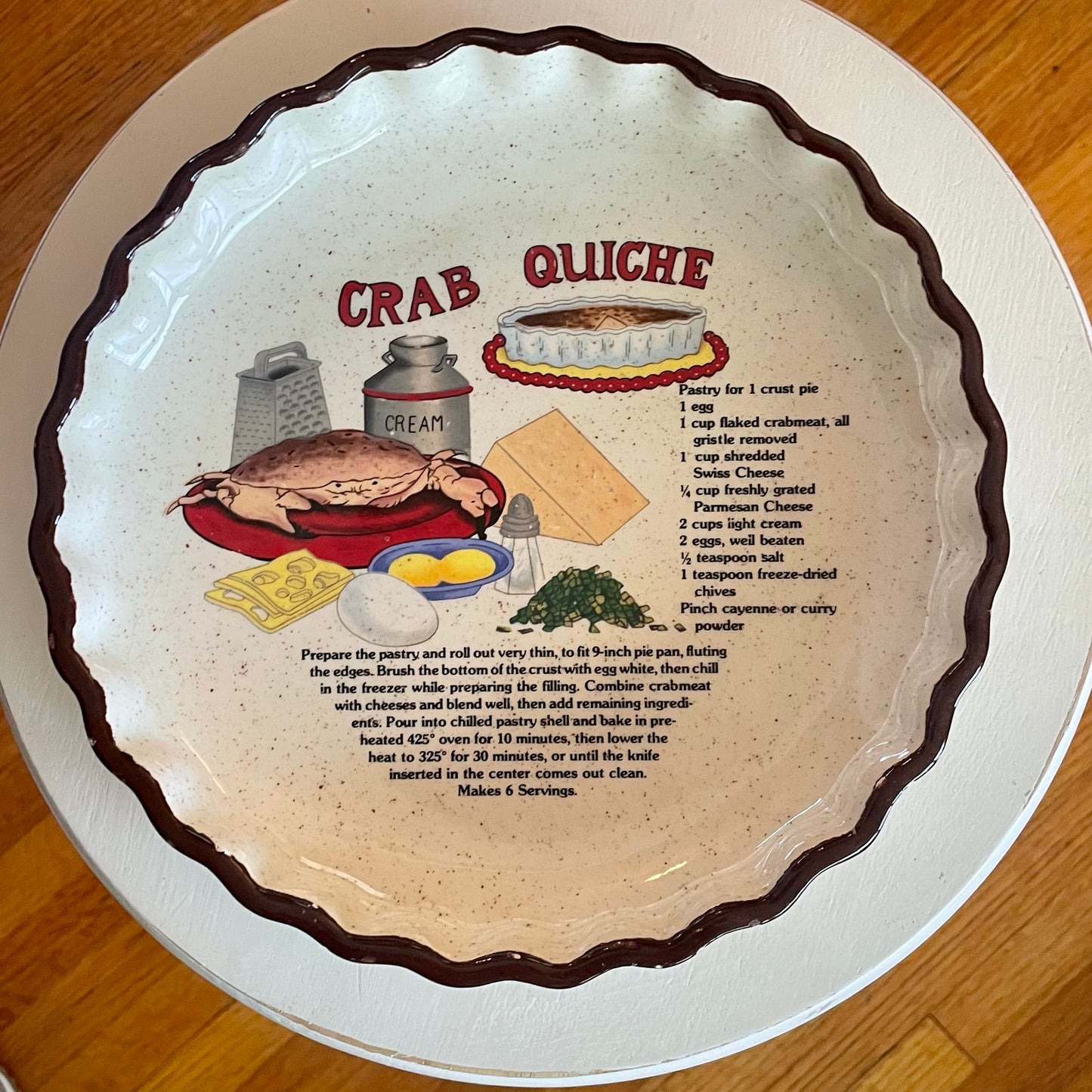 Vintage Farmhouse “Crab Quiche” Stoneware Pie Plate