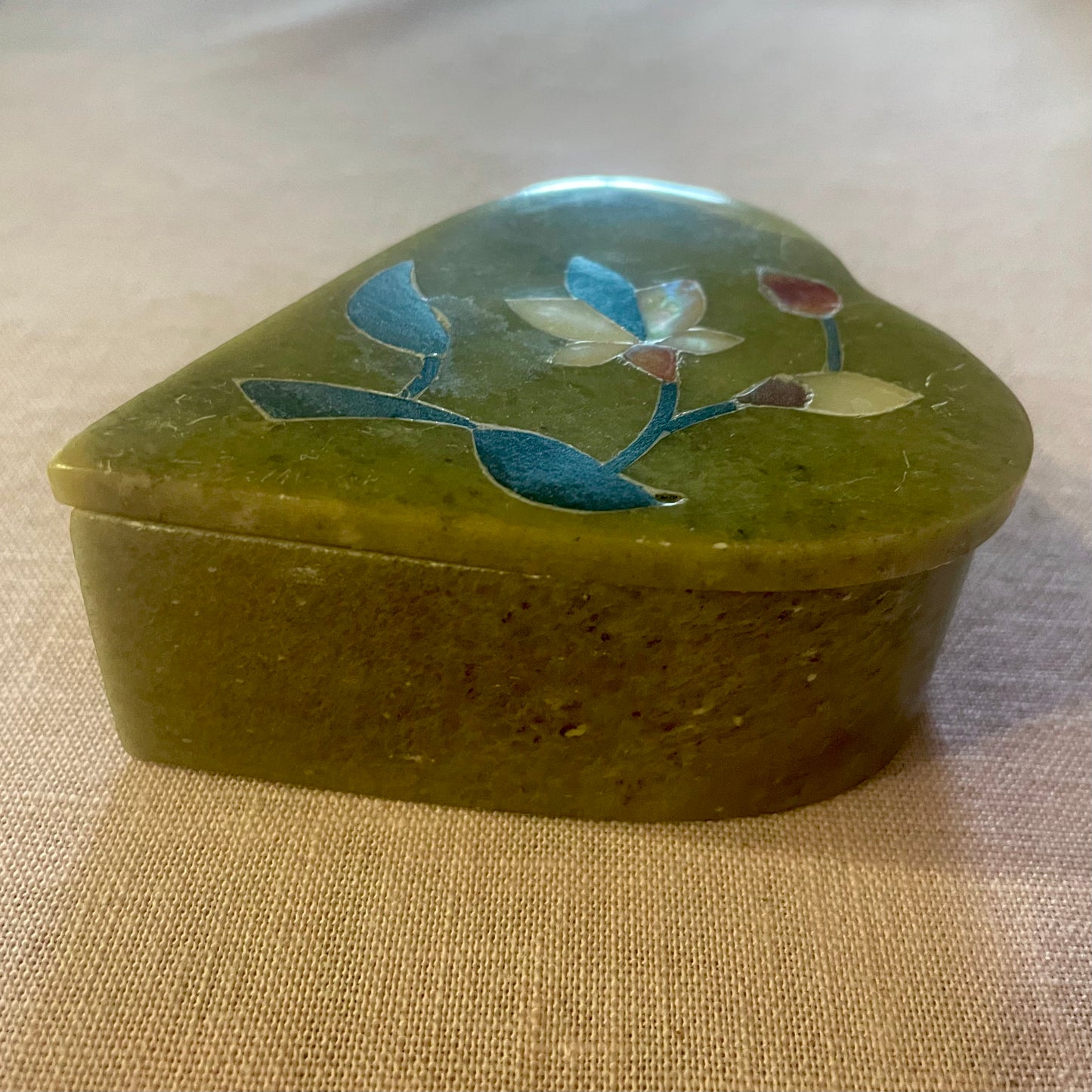 Vintage Soapstone & Mother-of-Pearl Heart Jewelry Box