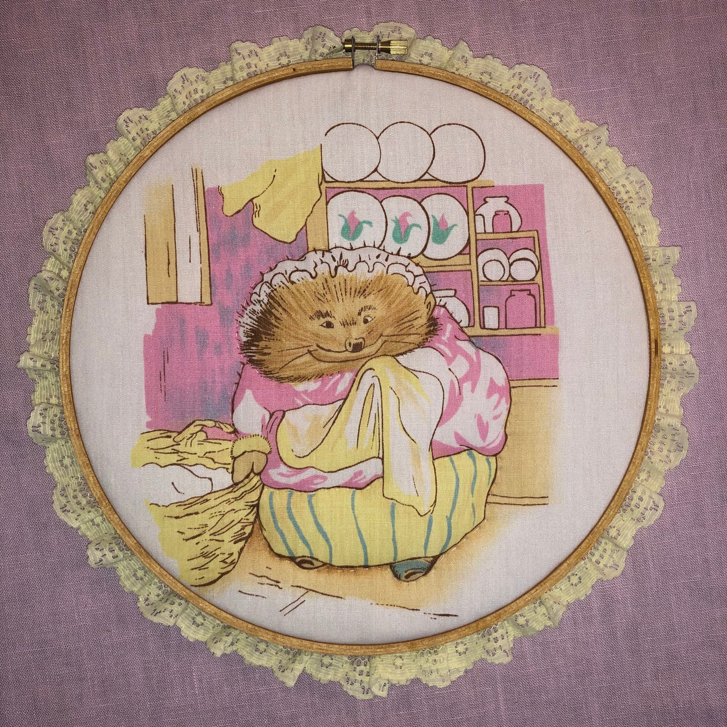 80s/90s Quilted Beatrix Potter Mrs. Tiggy-Winkle Wall Art